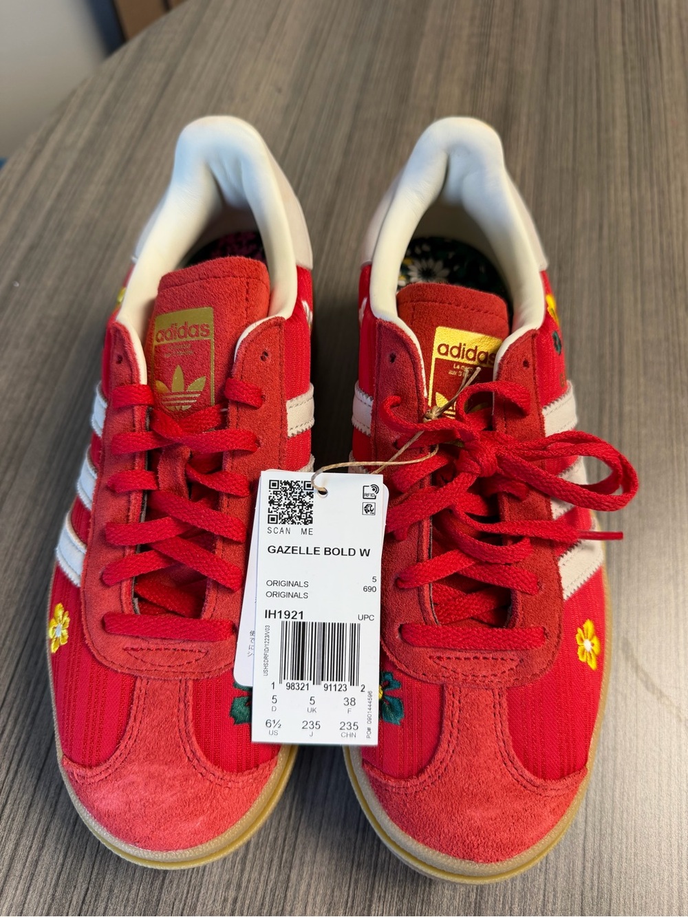 adidas Kids Gazelle Bold W Red Suede & Textile Sneakers with White Stripes